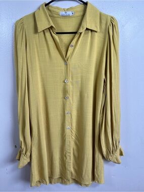 Yellow Button-Up Long Sleeve Blouse